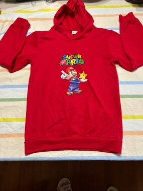 Dgfstm Kids Red Super Mario Long Sleeve Pullover Hoodie with Super Mario Graphic